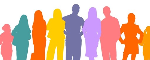 A colourful silhouette illustration of a group of people 