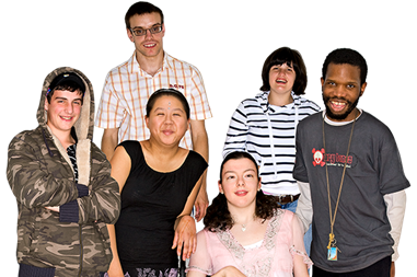 A group of young adults with differing disabilities. 