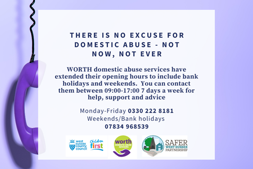 WORTH domestic services have extended their opening hours to include bank holidays and weekends. You can contact them between 9 am and 5 pm 7 days a week for help, support and advice. Monday - Friday 03302228181 Weekends/Bank holidays 07834968539